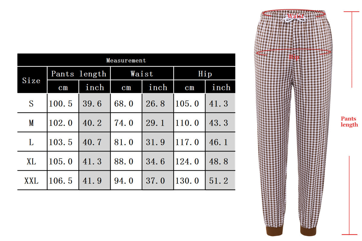 Ladies Plaid Threaded Pajama Pants size guide