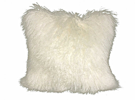 24inches Creamy Genuine Tibetan Lamb Fur Pillow with Microsuede