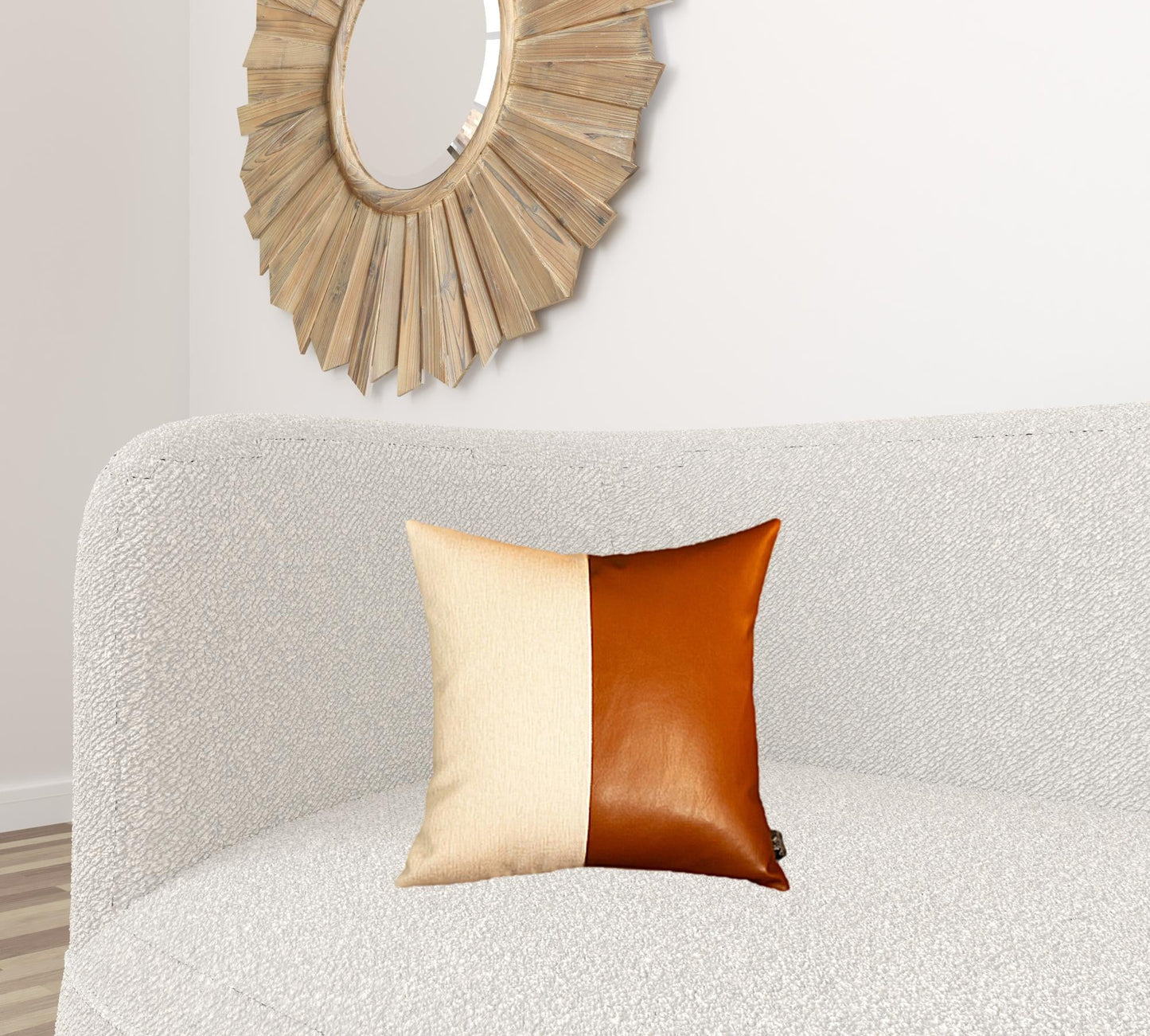 Bisected Brown and White Faux Leather Pillow Cover