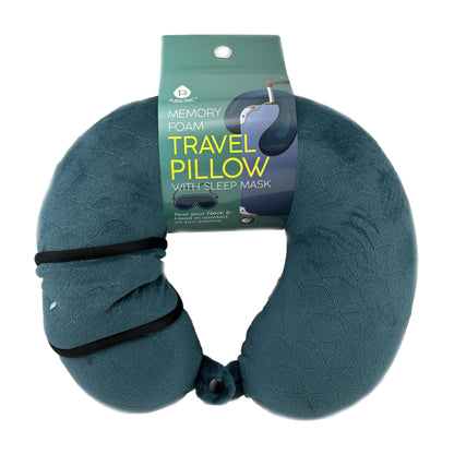 travel pillow in green with sleep mask