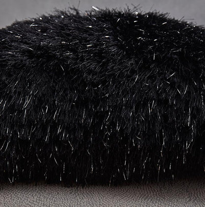 Decorative Shaggy Pillow with Lurex in Black