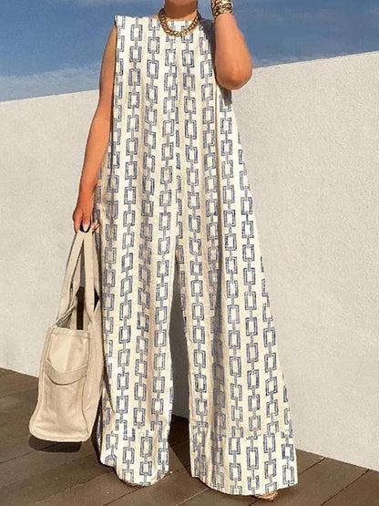 Printed Playsuits New Loose Fit Loungewear Sleeveless Jumpsuit