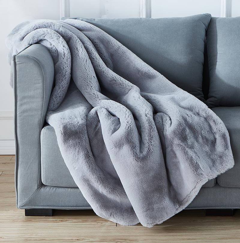 Cassilda Luxury Grey Chinchilla Faux Fur Throw Blanket