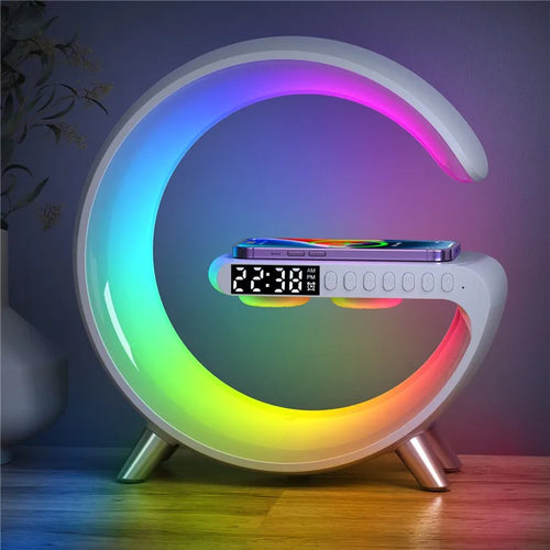 Multifunctional Wireless Charger Stand Pad Alarm Clock Speaker RGB