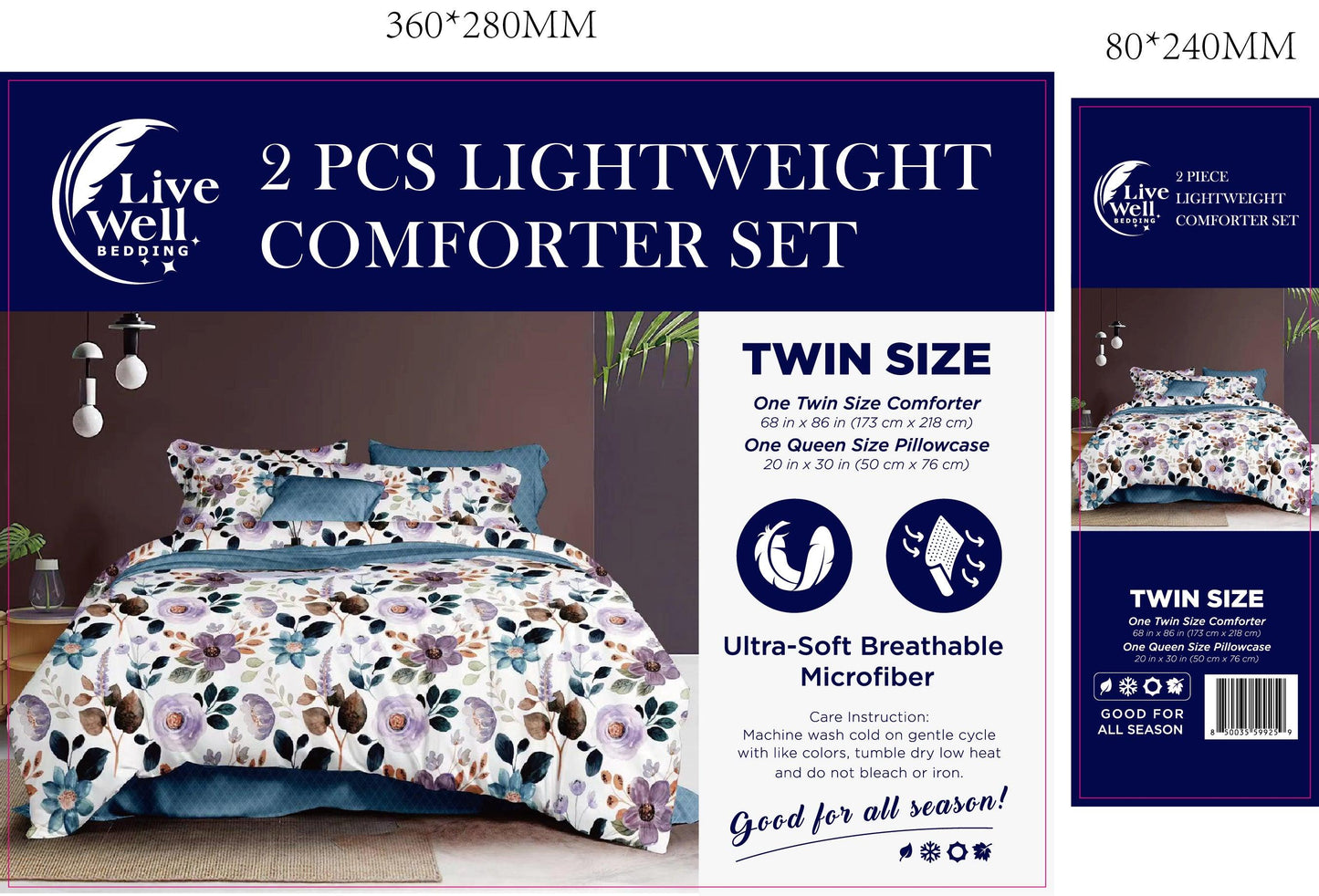 LiveWell Bedding 3 Piece Lightweight Comforter Set (6 Styles)