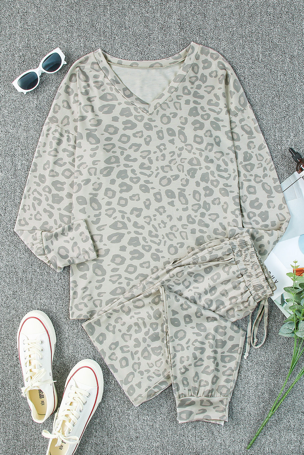 Leopard Print Loungewear (Long Sleeve & Drawstring Joggers)