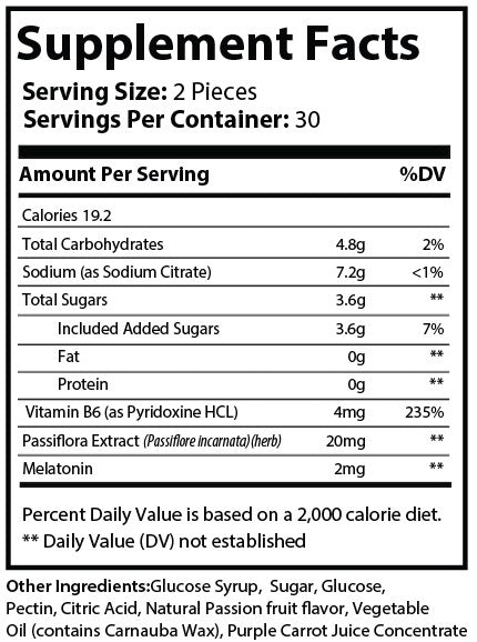 nutritional information for pure sleep gummies