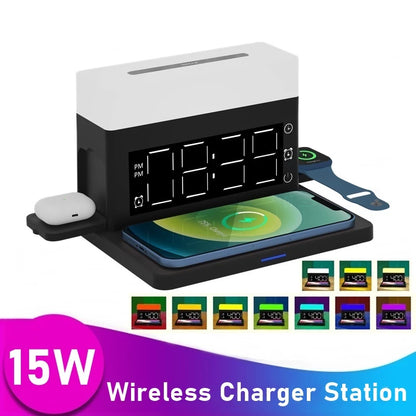 Wireless Charger For Iphone 13 12 11 XS Pro Night Light Alarm Clock