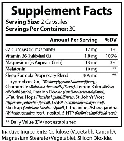 nutritional information for pure sleep capsules